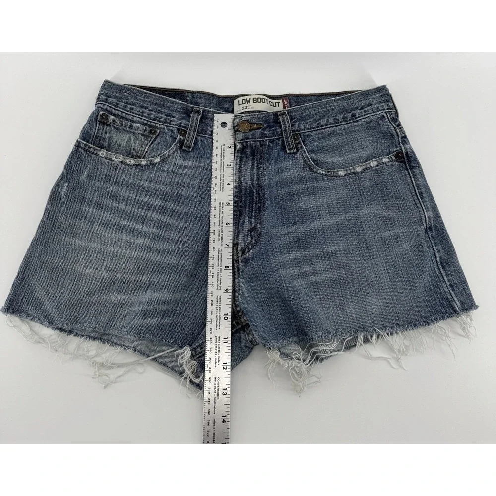 Levi's 527 Women's High Rise Cut Off Blue Denim Shorts Distressed Size 32W